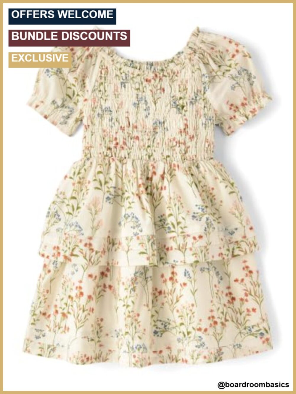 Girls Toddler Short Sleeve Smocked Dress Cotton Floral Playwear